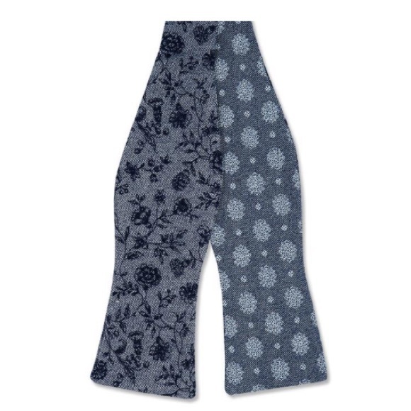 ZB Savoy Floral Navy Chambray Denim Bow Tie - Picture 3 of 8